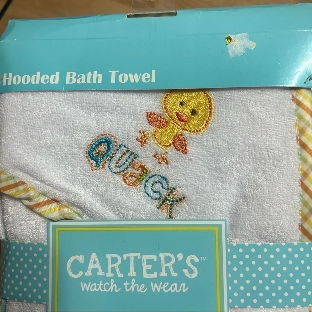 Vintage Carter’s Hooded Bath Towel Duck Quack Baby NEW White Yellow Orange
